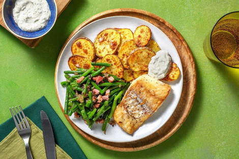 Filet d'églefin au bacon et haricots verts