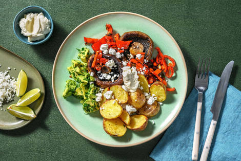 Portobello met salsa van avocado en limoen