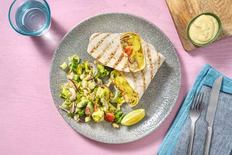 Bombay Burrito mit Kartoffelfüllung und Aprikosendip