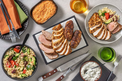 Griechische Grill-Platte mit zweierlei Souflaki