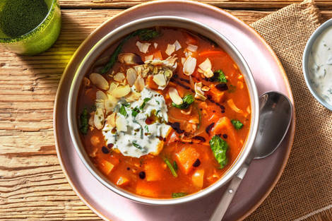 Süßkartoffeleintopf mit Bacon und Spinat