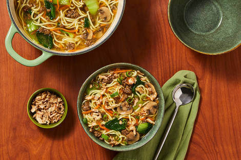 One Pot Sukiyaki Style Beef Noodle Soup