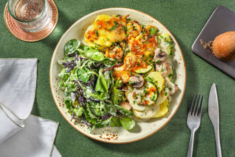 Kartoffel-Gratin mit Zucchini und Champignons