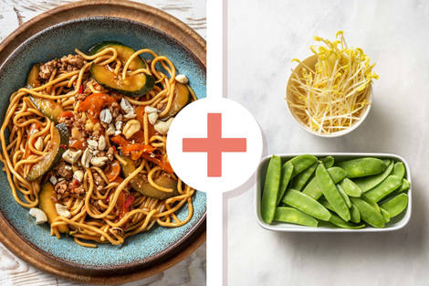 Nouilles au poulet haché et sauce asiatique