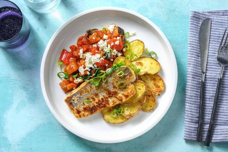 Seehecht mit Tomaten-Auberginen-Gemüse