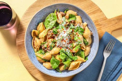 Mini-Conchiglie mit Baconstreifen