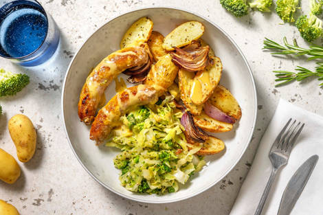 Saucisses de porc marinées au miel et à la moutarde