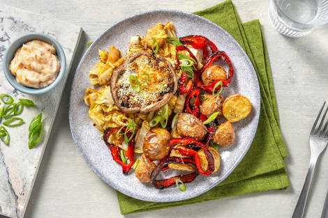 Gefüllter Miso-Portobello auf Asia-Ofengemüse