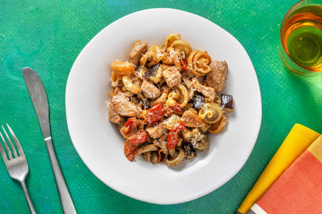 Romige pasta met varkenshaaspuntjes