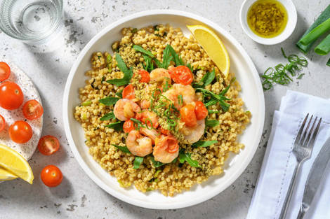Couscous perlé épicé aux crevettes