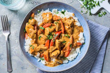 Poulet stroganoff et riz