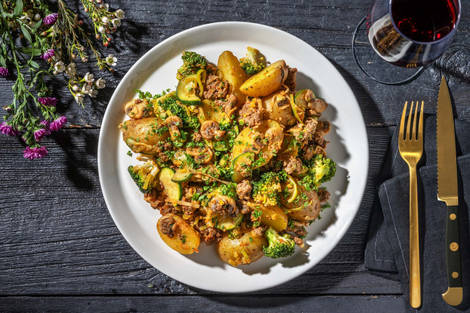 Krieltjesschotel met rundergehakt en rode pesto