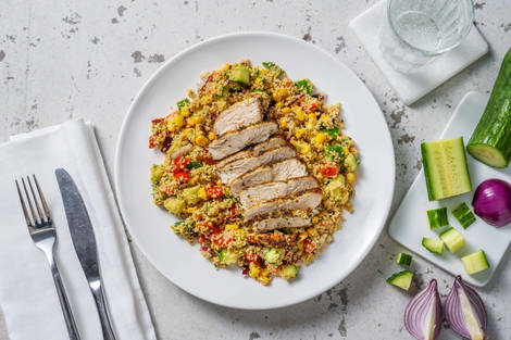 Salade de semoule tiède et poulet à la méditerranéenne