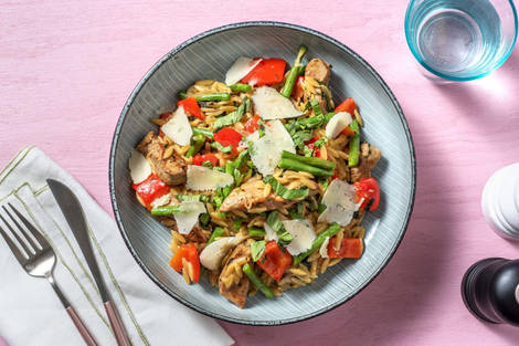 Orzotto mit marinierten Schweinefiletspitzen