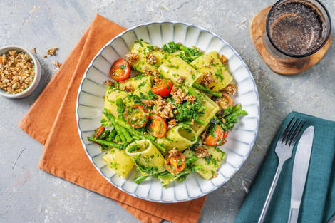 Paccheri mit geröstetem Grünkohlpesto