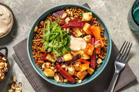 Linsensalat mit Halloumi und Roter Beete