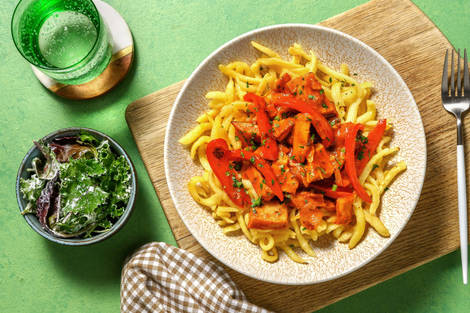 Paprikatopf mit veganen Filetstücken