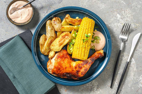 BBQ-Pouletkeule mit Butter-Maiskolben
