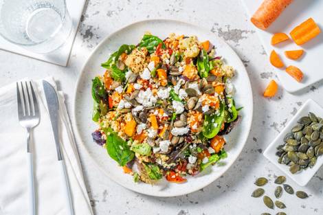 Salade de boulgour aux légumes rôtis et fromage grec