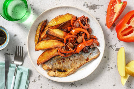 Filet de merlu et poivron braisé à la méditerranéenne