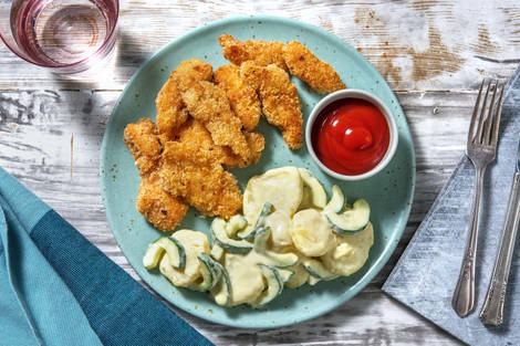 Hausgemachte Fischstäbchen mit Ketchup