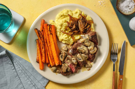 Rindersteak mit Schmorzwiebeln 