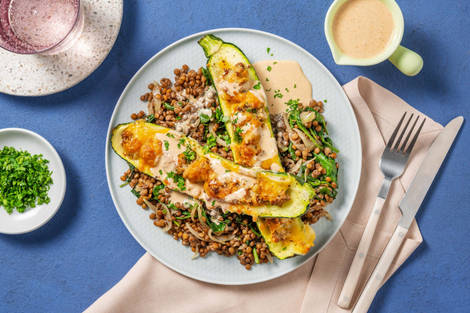 Gratinierte Zucchini mit Hackfüllung