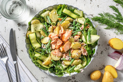 Salade de grenailles tiède aux miettes de saumon