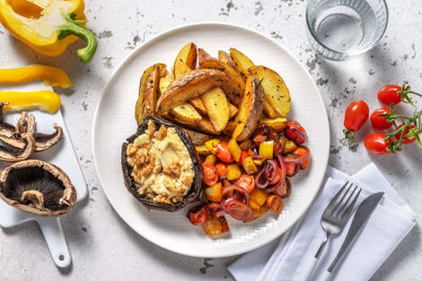 Gevulde portobello met geitenkaas en walnoten