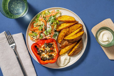 Gratinierte Paprika mit Karotten-Zaziki-Salat