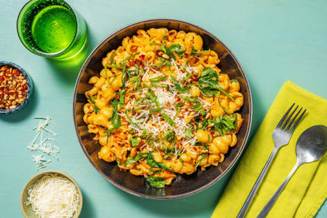 Gnocchetti in Gemüse-Frischkäse-Soße & Spinat