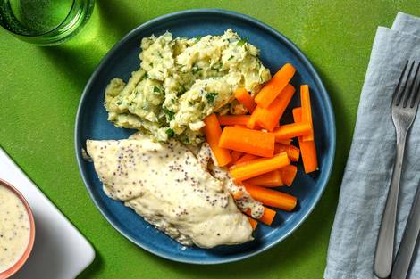 Seehecht mit Kohlrabipüree und Senfrahm