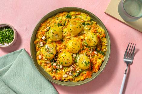 Cremige Mini-Knödel-Pfanne mit Spinat & Haselnüssen