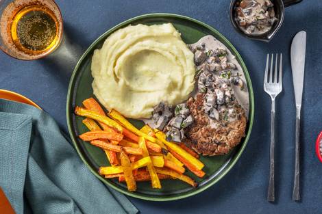 Runderburger met portobellosaus