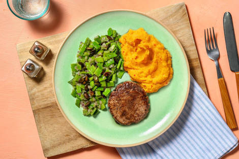 Steak haché et purée de patate douce relevée