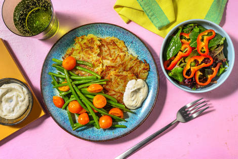 Kartoffelrösti mit Buschbohnen und Kirschtomaten