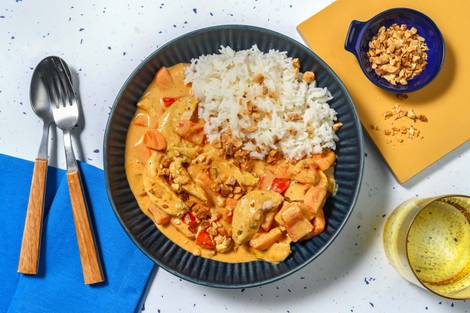 Stir Fry Poulet in mildem Erdnuss-Chili-Curry