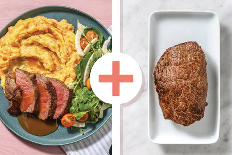 Double Beef Rump, Tomato Salad & Carrot Smash