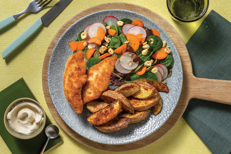 Plant-Based Crumbed Chick'n & Chermoula Wedges