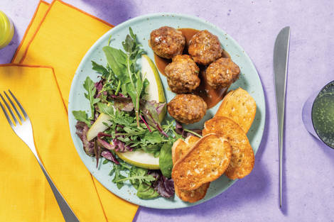 Cheesy Beef Meatball Bake & Gravy