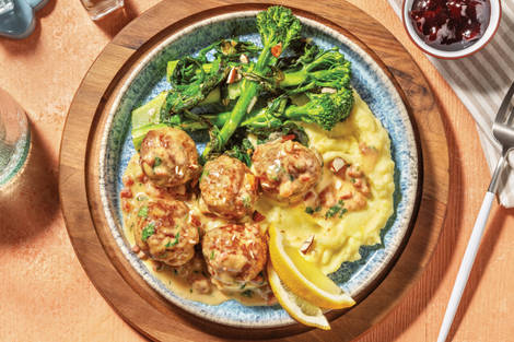 Swedish Pork Meatballs & Bacon-Parsley Sauce