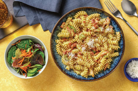 Easy Bacon & Creamy Pesto Fusilli