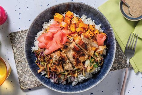 Grilled Sweet-Soy Chicken Poke Rice Bowl