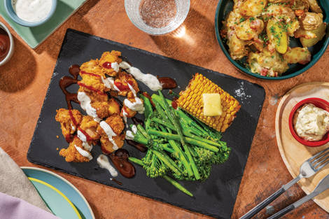 Popcorn Chicken & Cheesy Bacon Potatoes