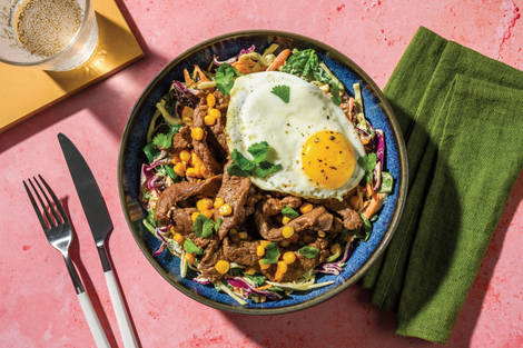 Easy Korean Beef, Corn & Slaw Bowl