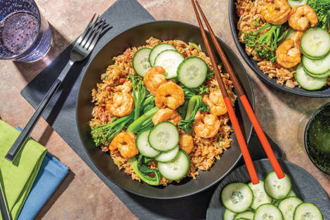 Crispy Sweet-Soy Prawns & Bacon Fried Rice
