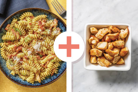 Quick Bacon, Chicken & Pesto Fusilli