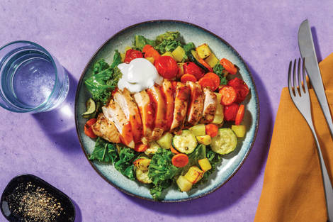 Smokey Honey-Chipotle Chicken & Kale-Veggie Toss