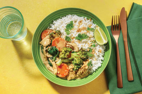 Oven-Baked Satay Chicken & Veggies with Rice & Coriander