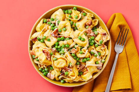 Tortelloni with Peas & Bacon
